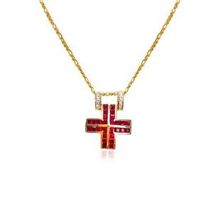 Genuine Ruby and  Diamond cross  in 14k  gold